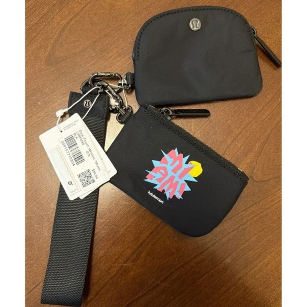 Lululemon Dual Black Pouch‎ with Miami Colorful Graphic Wristlet NWT New